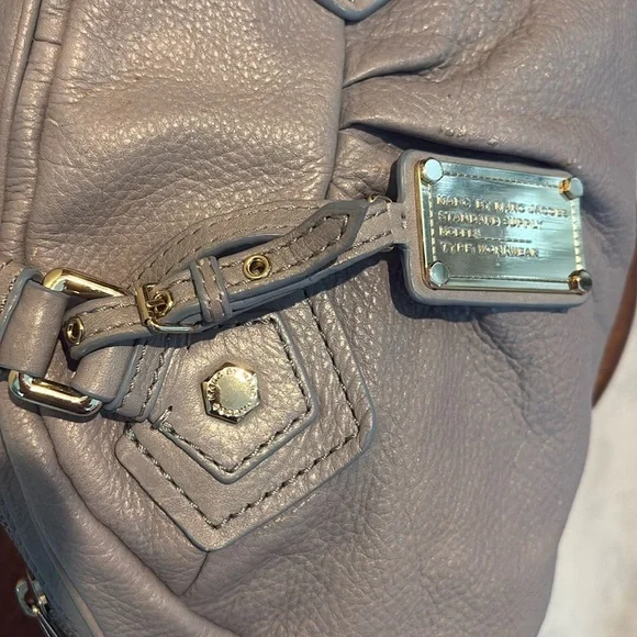 Marc Jacobs  Dome top satchel shoulder bag  Crossbody bag  leather blue gray EUC - Picture 11 of 17